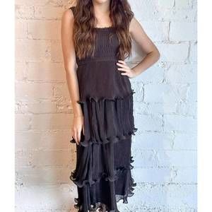 NEW RESET BY JANE sleeveless ruffle maxi tiered dress in dark brown